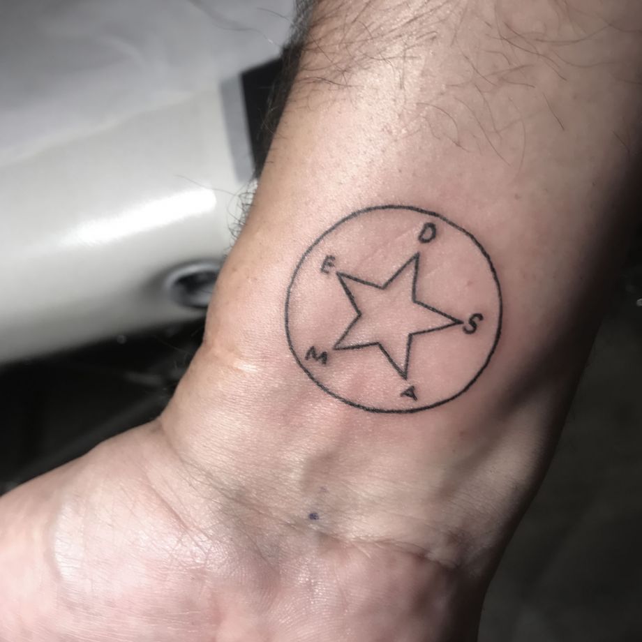 Tatuaje fine line de una estrella de 5 puntas en un aro