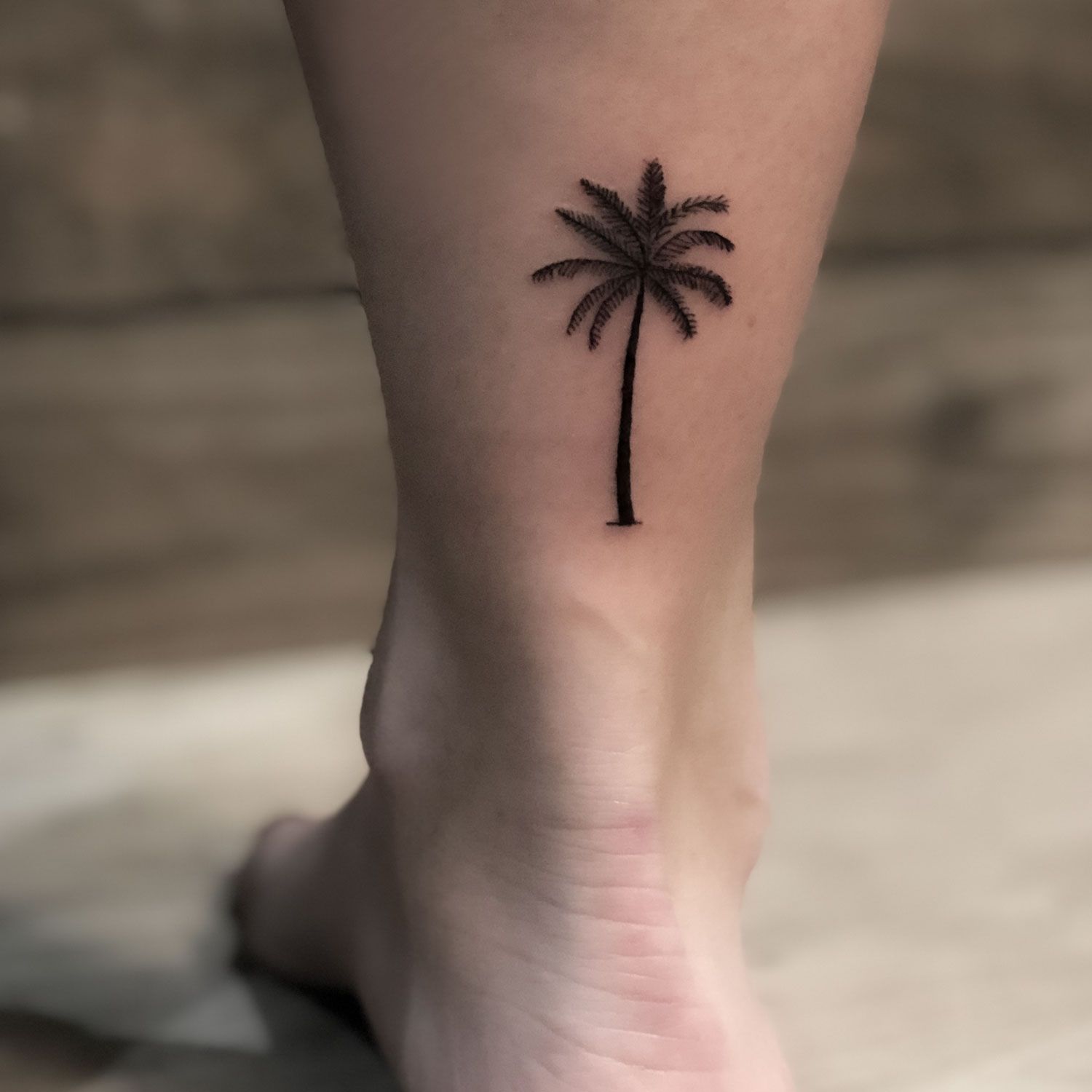 tatuaje blanco y negro de una palmera
