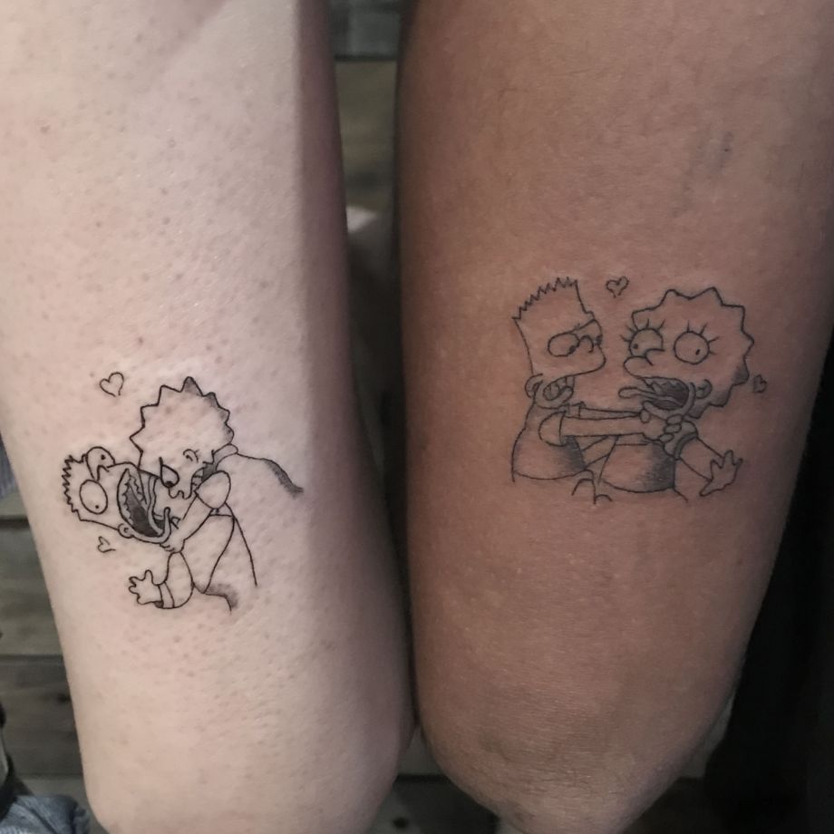 Tatuajes black work de Bart y Lisa